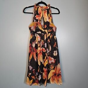 Anna Sui Anthropologie Black Floral Metallic Lined Halter Maxi Dress Size 6